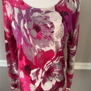Floral Long Sleeve Top in Pink and Gray